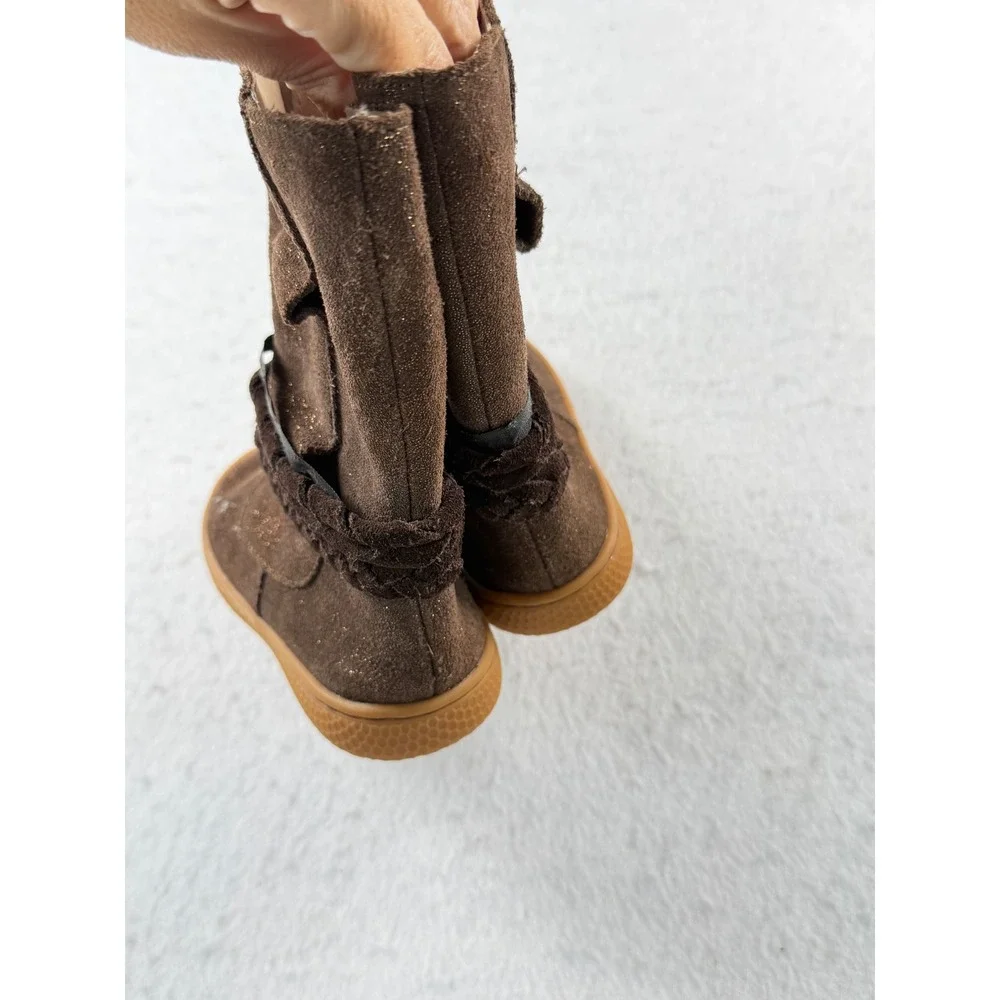 Livie & Luca Calliope Mocha Brown Sparkle Leather Boots Girls Size 7 Toddler